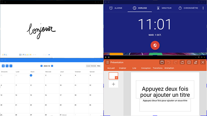 Affichage de 4 fenêtres d’applications en simultané tout en interagissant dessus