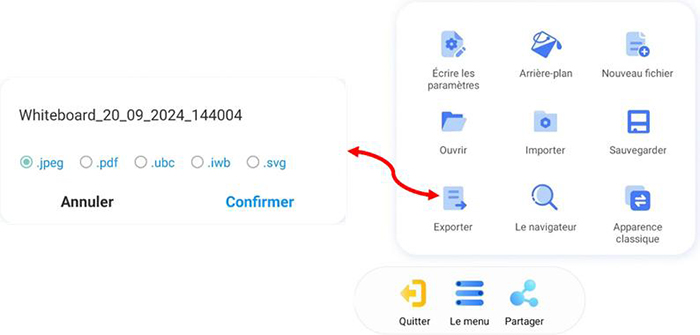 Fonctionnalité « Exporter » : flexibilité et accessibilité aux tableaux blancs