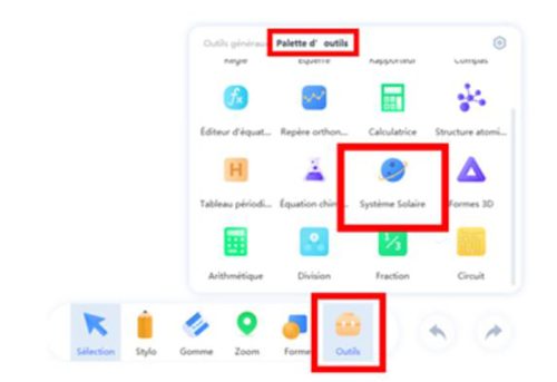 Accès à l'outil Système solaire